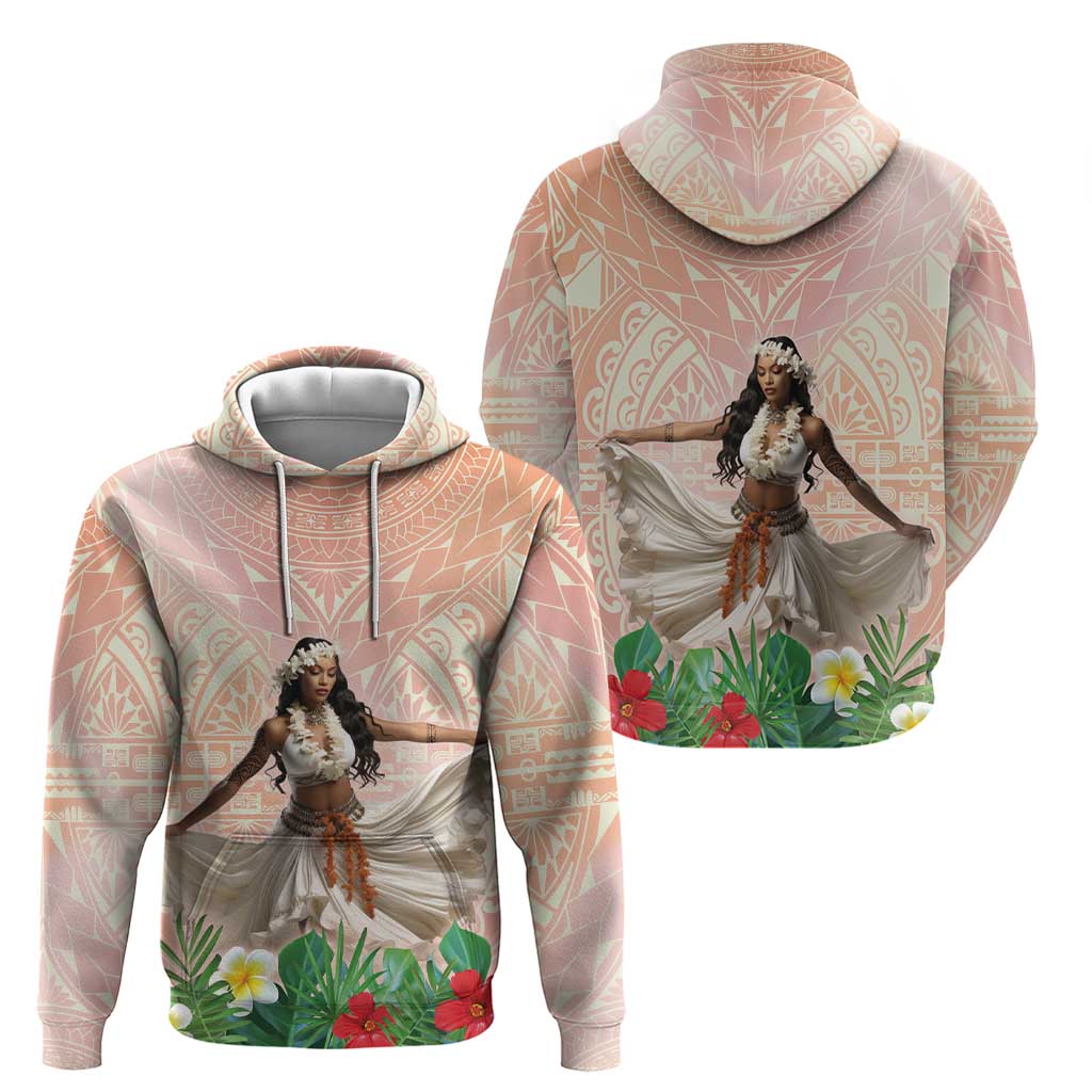 Woman Polynesian Tattoos Hoodie Tropical Flower - Peach Fuzz Color LT03 - Polynesian Pride
