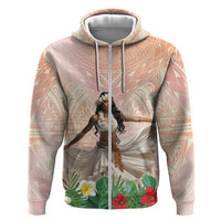 Woman Polynesian Tattoos Hoodie Tropical Flower - Peach Fuzz Color LT03 Zip Hoodie Peach Fuzz - Polynesian Pride