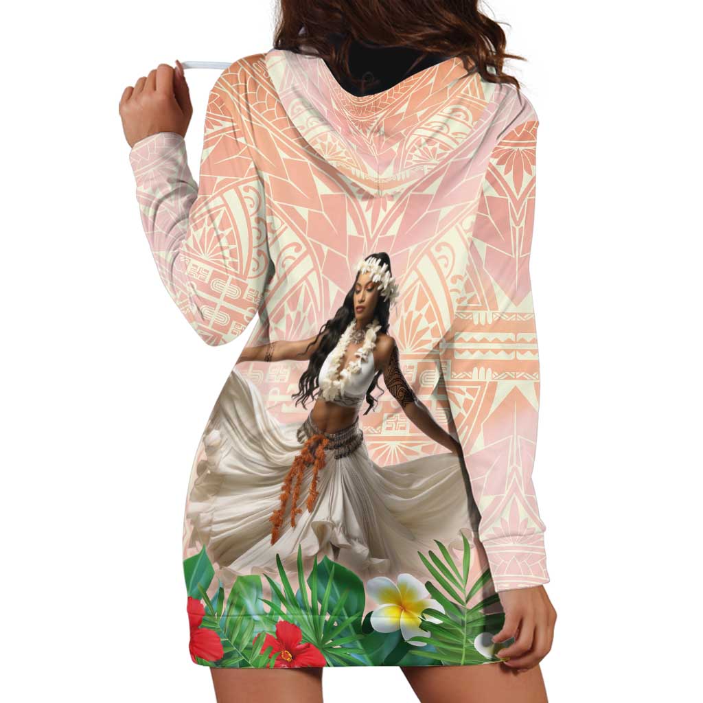 Woman Polynesian Tattoos Hoodie Dress Tropical Flower - Peach Fuzz Color LT03 - Polynesian Pride