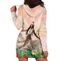 Woman Polynesian Tattoos Hoodie Dress Tropical Flower - Peach Fuzz Color LT03 - Polynesian Pride