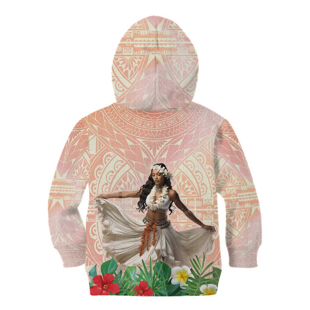 Woman Polynesian Tattoos Kid Hoodie Tropical Flower - Peach Fuzz Color LT03 - Polynesian Pride