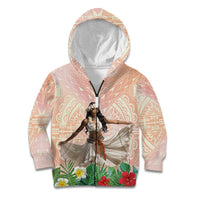 Woman Polynesian Tattoos Kid Hoodie Tropical Flower - Peach Fuzz Color LT03 Zip Hoodie Peach Fuzz - Polynesian Pride