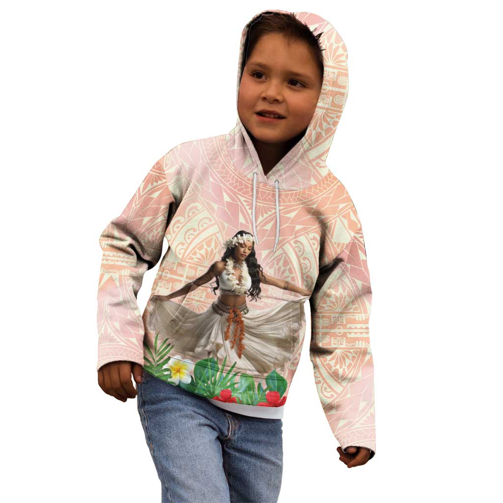 Woman Polynesian Tattoos Kid Hoodie Tropical Flower - Peach Fuzz Color LT03 - Polynesian Pride