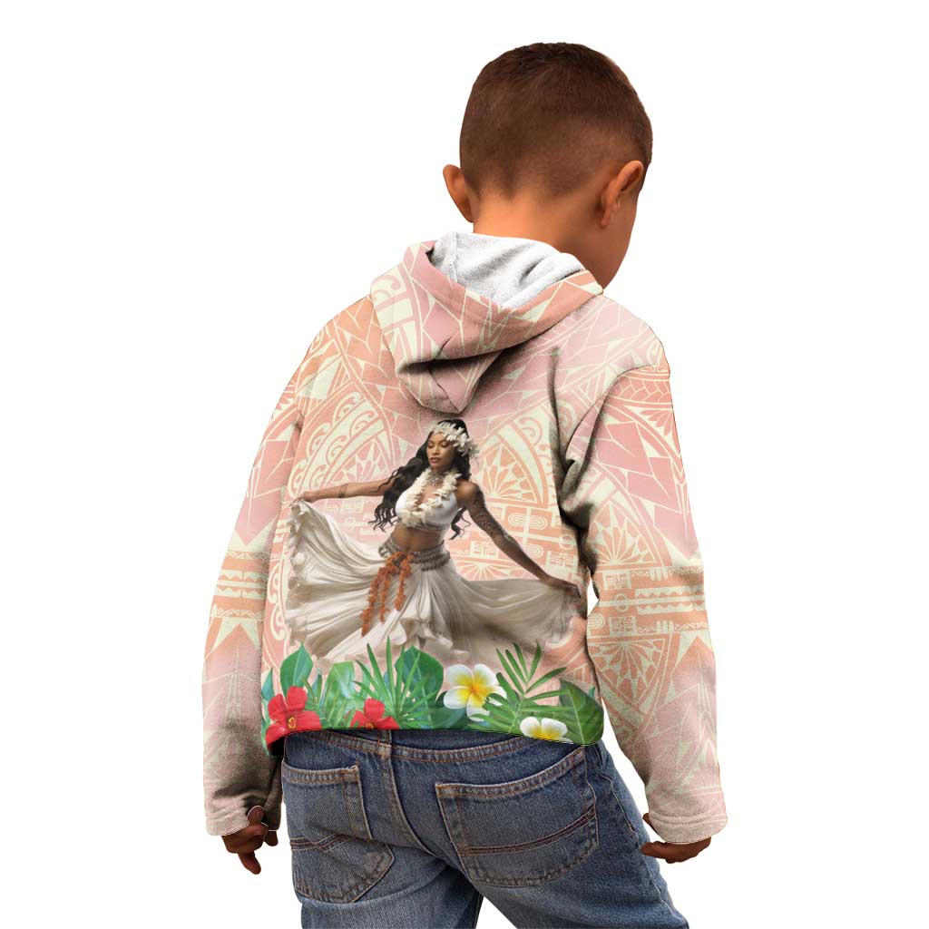 Woman Polynesian Tattoos Kid Hoodie Tropical Flower - Peach Fuzz Color LT03 - Polynesian Pride