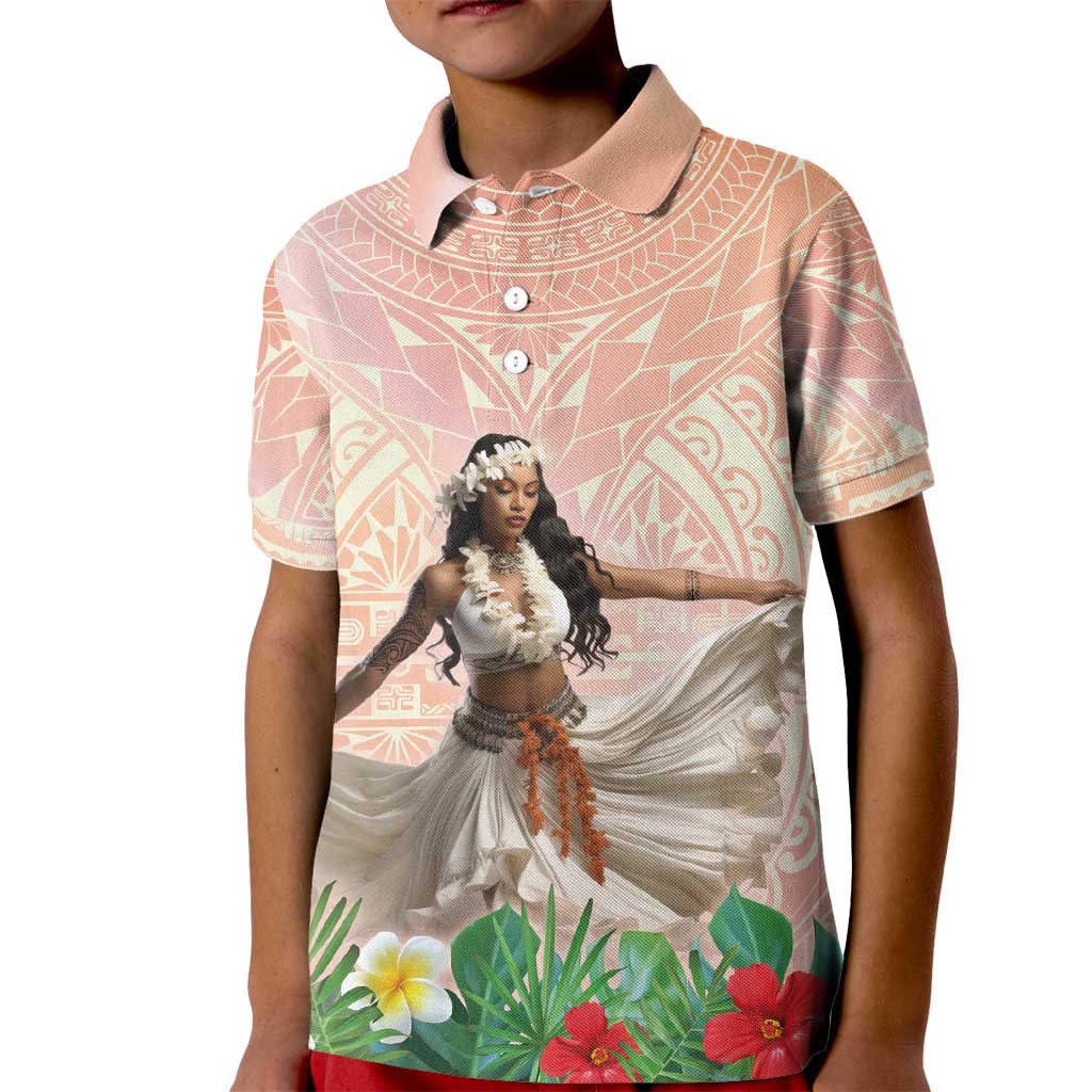 Woman Polynesian Tattoos Kid Polo Shirt Tropical Flower - Peach Fuzz Color LT03 Kid Peach Fuzz - Polynesian Pride