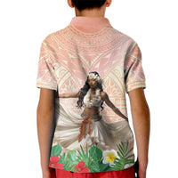 Woman Polynesian Tattoos Kid Polo Shirt Tropical Flower - Peach Fuzz Color LT03 - Polynesian Pride