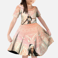 Woman Polynesian Tattoos Kid Short Sleeve Dress Tropical Flower - Peach Fuzz Color LT03 KID Peach Fuzz - Polynesian Pride
