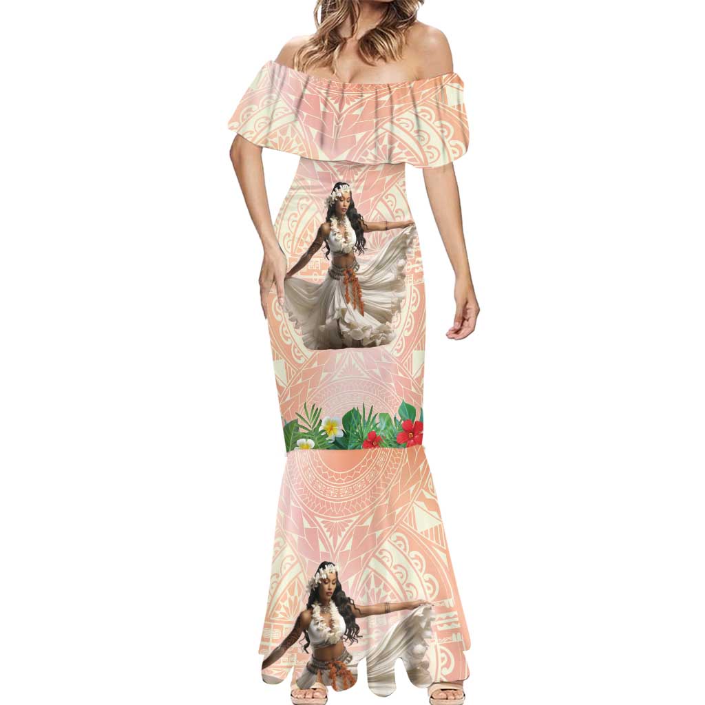 Woman Polynesian Tattoos Mermaid Dress Tropical Flower - Peach Fuzz Color LT03 - Polynesian Pride