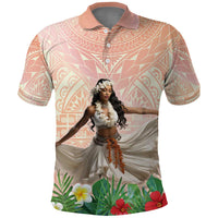 Woman Polynesian Tattoos Polo Shirt Tropical Flower - Peach Fuzz Color LT03 Peach Fuzz - Polynesian Pride