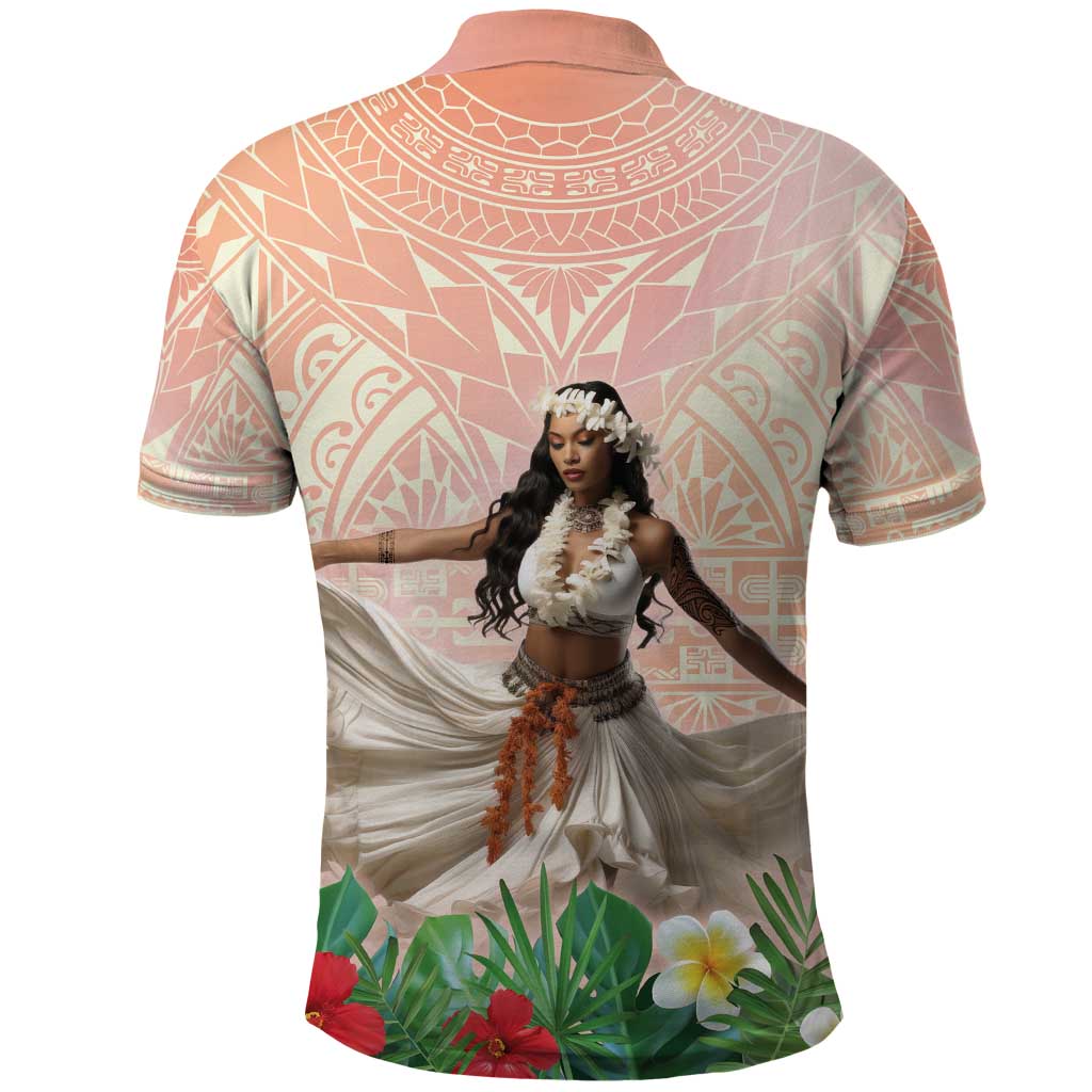 Woman Polynesian Tattoos Polo Shirt Tropical Flower - Peach Fuzz Color LT03 - Polynesian Pride