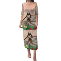 Woman Polynesian Tattoos Puletasi Tropical Flower - Peach Fuzz Color LT03 Long Dress Peach Fuzz - Polynesian Pride
