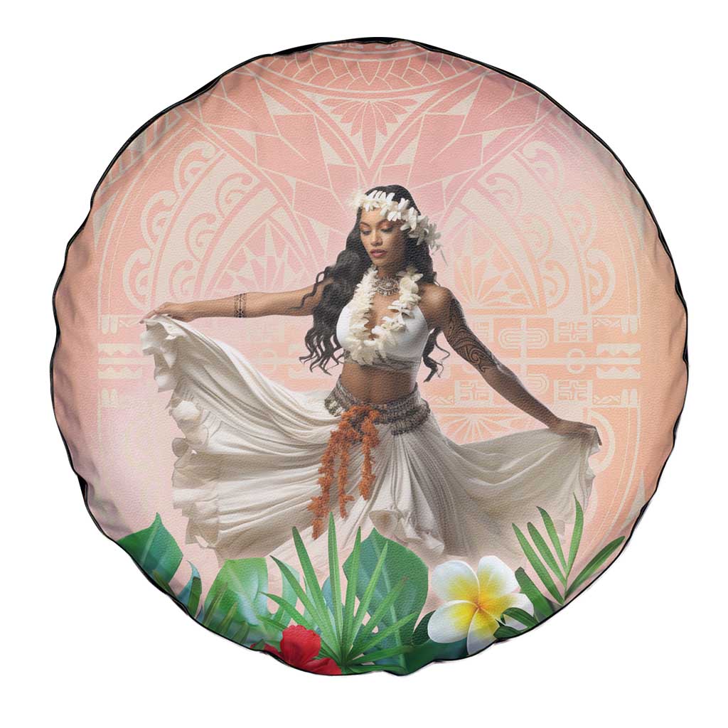 Woman Polynesian Tattoos Spare Tire Cover Tropical Flower - Peach Fuzz Color LT03 - Polynesian Pride