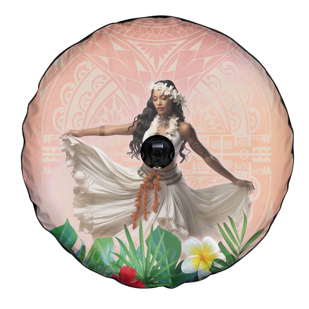 Woman Polynesian Tattoos Spare Tire Cover Tropical Flower - Peach Fuzz Color LT03 - Polynesian Pride