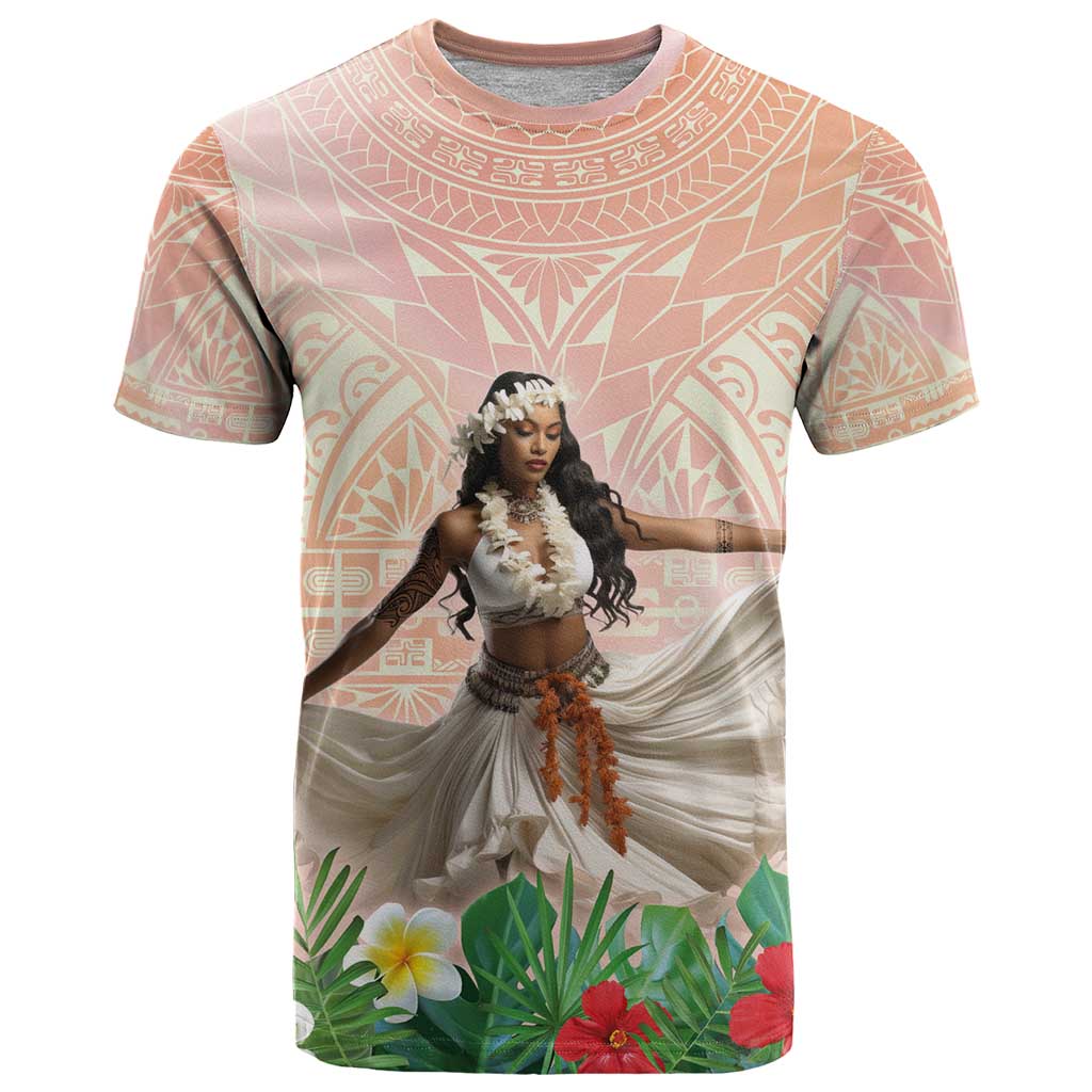 Woman Polynesian Tattoos T Shirt Tropical Flower - Peach Fuzz Color LT03 Peach Fuzz - Polynesian Pride