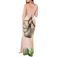 Woman Polynesian Tattoos Tank Maxi Dress Tropical Flower - Peach Fuzz Color LT03 - Polynesian Pride