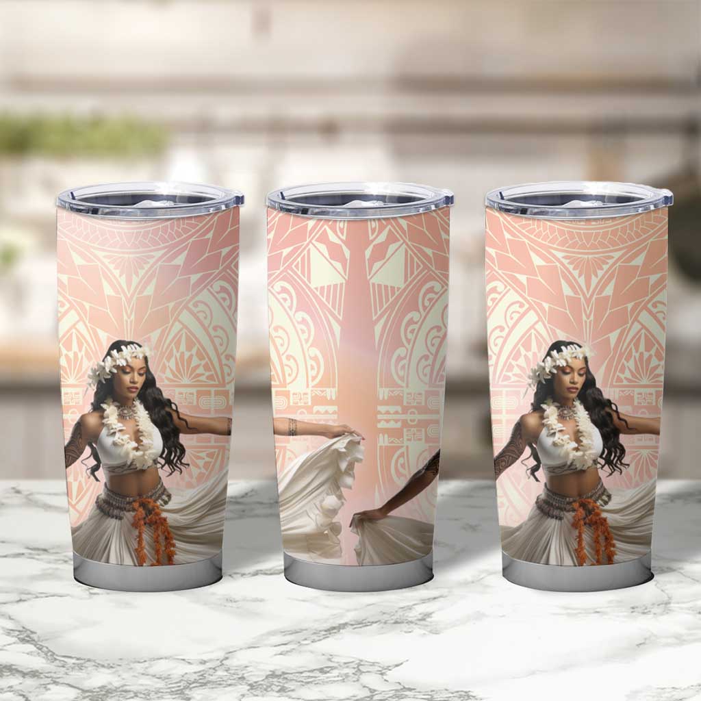 Woman Polynesian Tattoos Tumbler Cup Tropical Flower - Peach Fuzz Color LT03 - Polynesian Pride