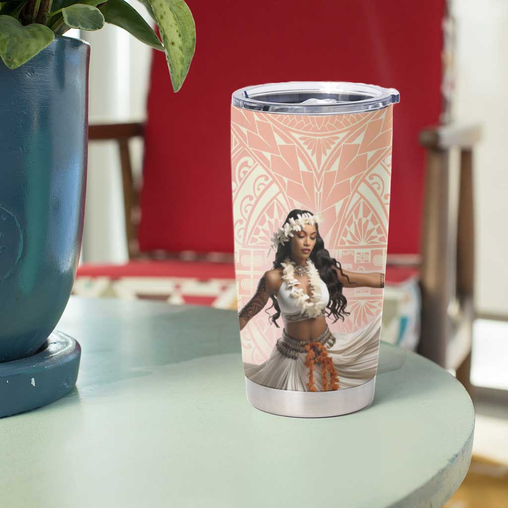 Woman Polynesian Tattoos Tumbler Cup Tropical Flower - Peach Fuzz Color LT03 - Polynesian Pride