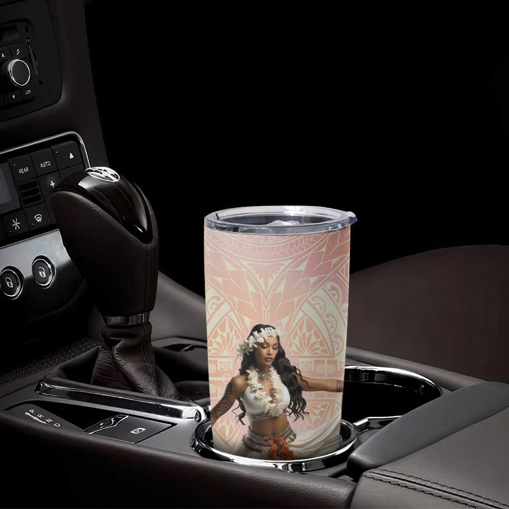 Woman Polynesian Tattoos Tumbler Cup Tropical Flower - Peach Fuzz Color LT03 - Polynesian Pride