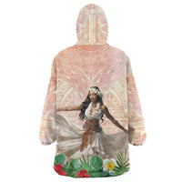 Woman Polynesian Tattoos Wearable Blanket Hoodie Tropical Flower - Peach Fuzz Color LT03 - Polynesian Pride