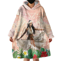 Woman Polynesian Tattoos Wearable Blanket Hoodie Tropical Flower - Peach Fuzz Color LT03 - Polynesian Pride