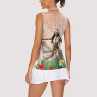 Woman Polynesian Tattoos Women Sleeveless Polo Shirt Tropical Flower - Peach Fuzz Color LT03 - Polynesian Pride