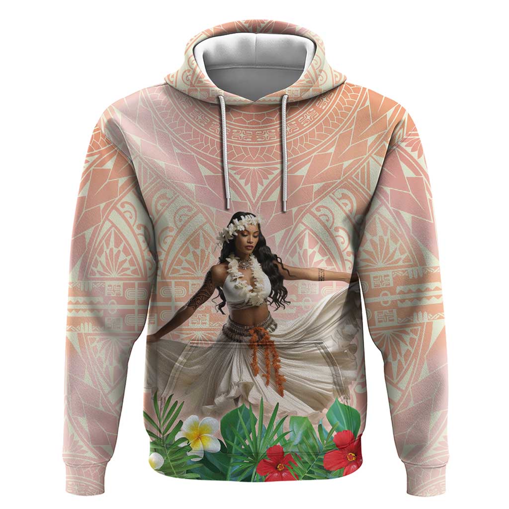 Woman Polynesian Tattoos Zip Hoodie Tropical Flower - Peach Fuzz Color LT03 Pullover Hoodie Peach Fuzz - Polynesian Pride