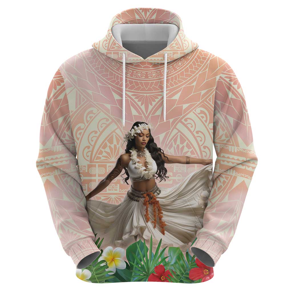 Woman Polynesian Tattoos Zip Hoodie Tropical Flower - Peach Fuzz Color LT03 - Polynesian Pride