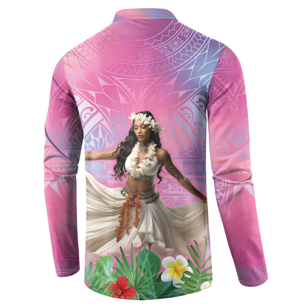Woman Polynesian Tattoos Button Sweatshirt Tropical Flower - Sweets Vibrant Color