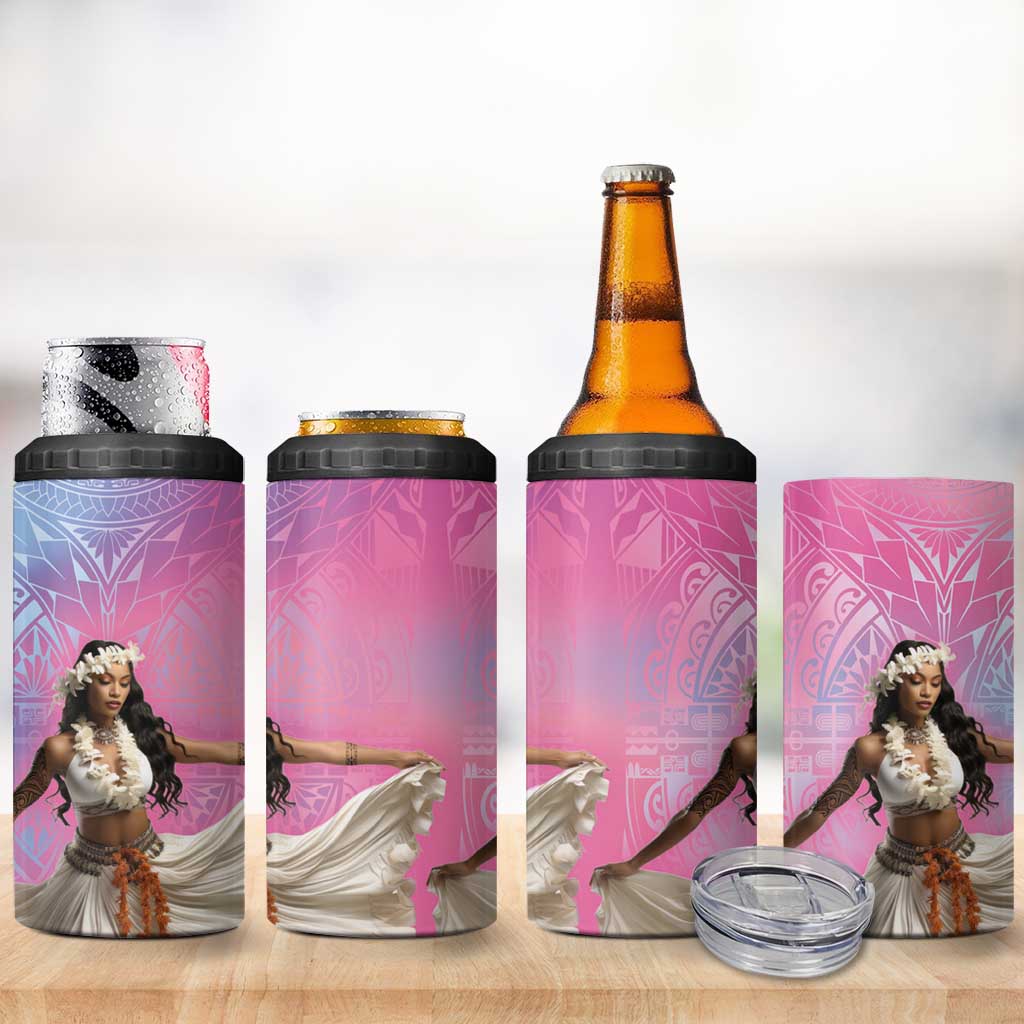 Woman Polynesian Tattoos 4 in 1 Can Cooler Tumbler Tropical Flower - Sweets Vibrant Color LT03 - Polynesian Pride