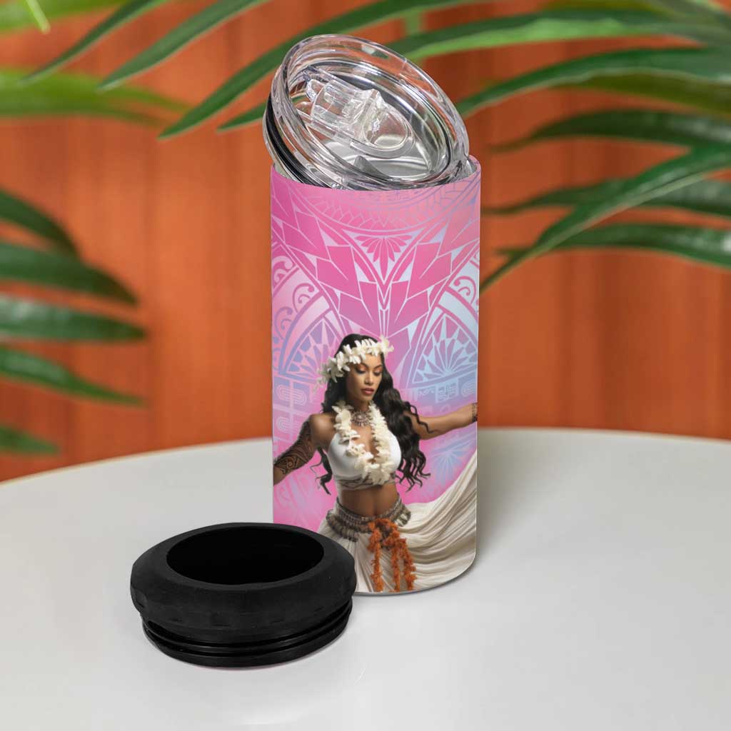 Woman Polynesian Tattoos 4 in 1 Can Cooler Tumbler Tropical Flower - Sweets Vibrant Color LT03 - Polynesian Pride