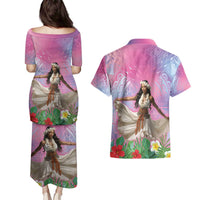 Woman Polynesian Tattoos Couples Matching Puletasi and Hawaiian Shirt Tropical Flower - Sweets Vibrant Color LT03 - Polynesian Pride