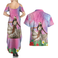 Woman Polynesian Tattoos Couples Matching Summer Maxi Dress and Hawaiian Shirt Tropical Flower - Sweets Vibrant Color LT03 - Polynesian Pride
