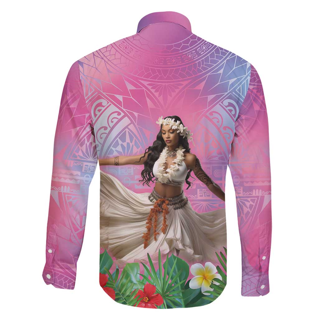 Woman Polynesian Tattoos Family Matching Long Sleeve Bodycon Dress and Hawaiian Shirt Tropical Flower - Sweets Vibrant Color LT03 - Polynesian Pride