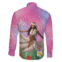 Woman Polynesian Tattoos Family Matching Off The Shoulder Long Sleeve Dress and Hawaiian Shirt Tropical Flower - Sweets Vibrant Color LT03 - Polynesian Pride