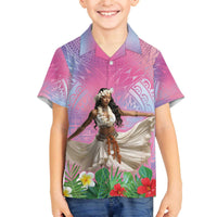 Woman Polynesian Tattoos Family Matching Off The Shoulder Long Sleeve Dress and Hawaiian Shirt Tropical Flower - Sweets Vibrant Color LT03 Son's Shirt Vibrant Gradient - Polynesian Pride