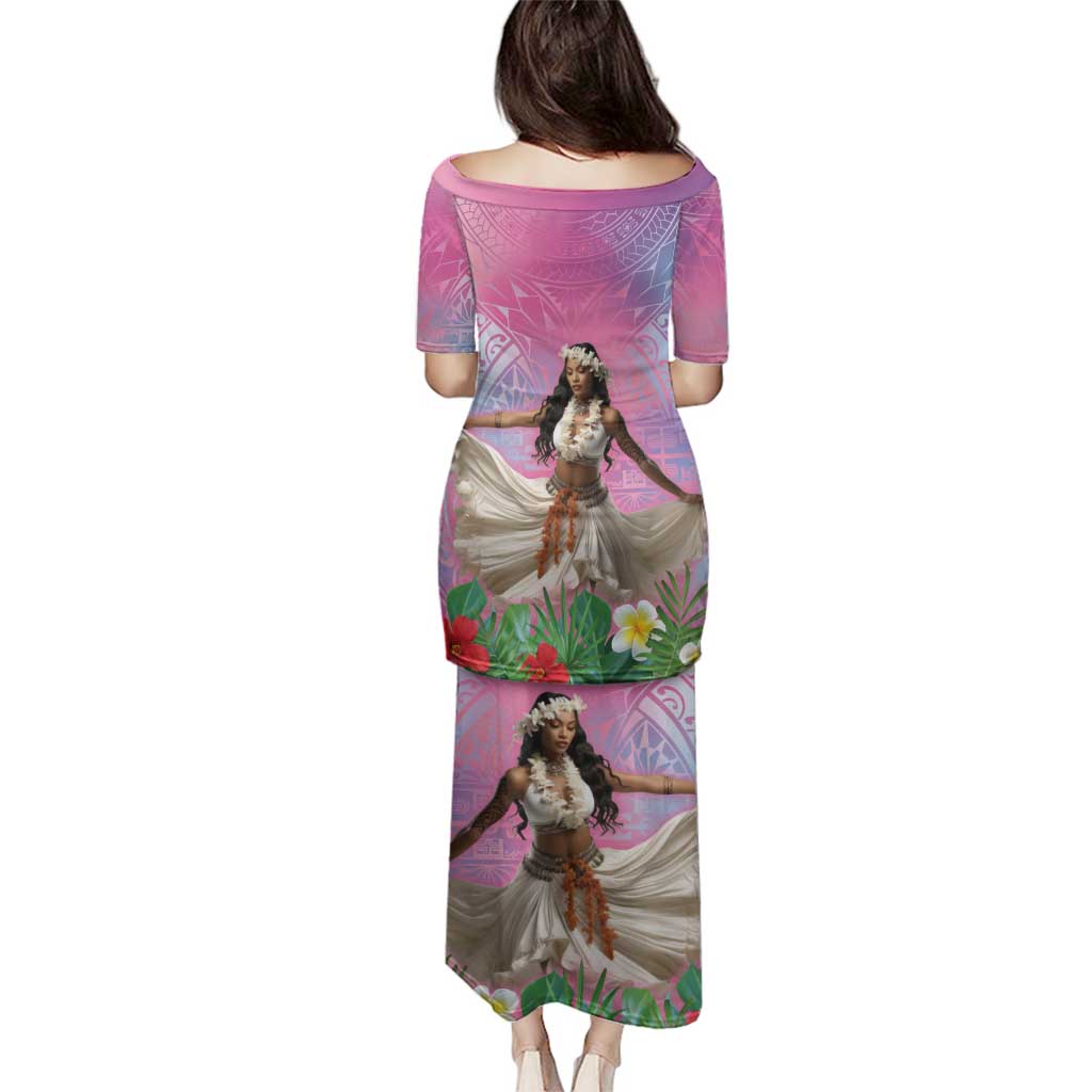 Woman Polynesian Tattoos Family Matching Puletasi and Hawaiian Shirt Tropical Flower - Sweets Vibrant Color LT03 - Polynesian Pride