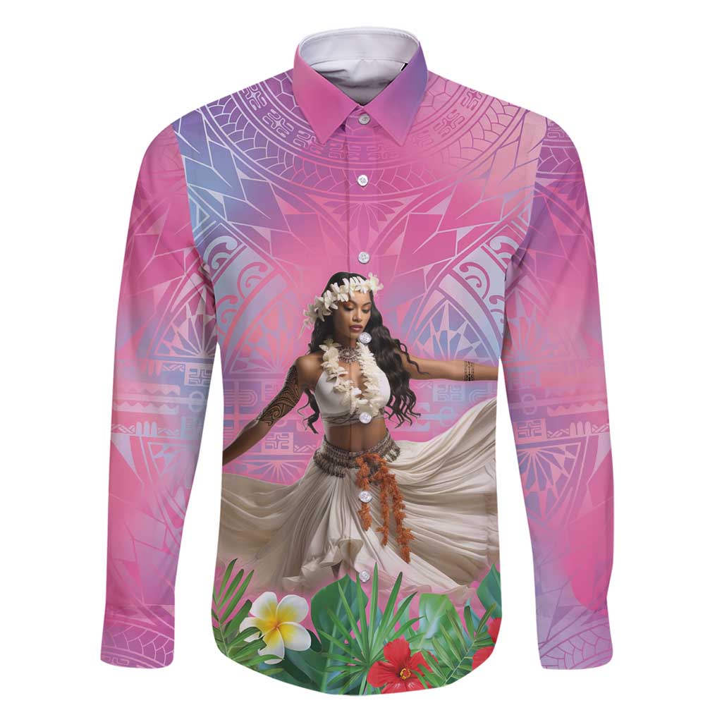 Woman Polynesian Tattoos Family Matching Summer Maxi Dress and Hawaiian Shirt Tropical Flower - Sweets Vibrant Color LT03 Dad's Shirt - Long Sleeve Vibrant Gradient - Polynesian Pride
