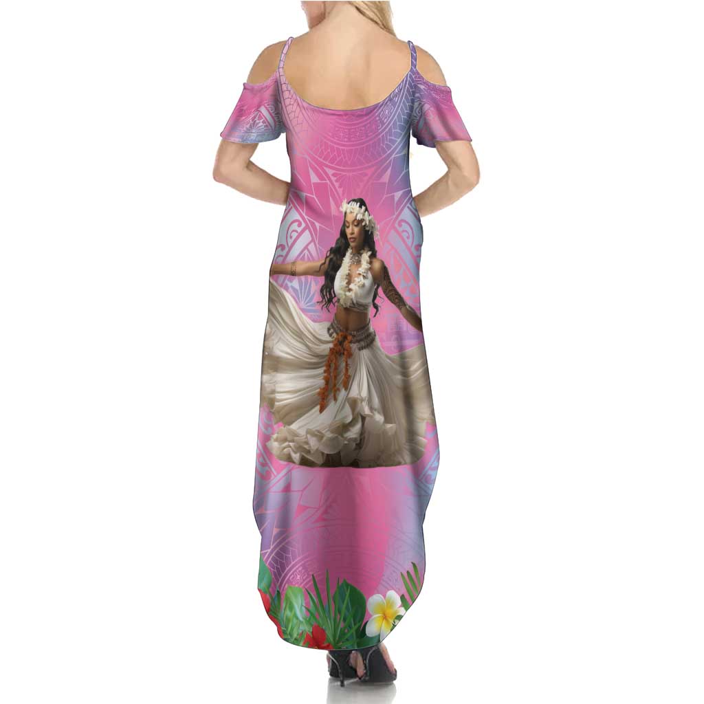 Woman Polynesian Tattoos Family Matching Summer Maxi Dress and Hawaiian Shirt Tropical Flower - Sweets Vibrant Color LT03 - Polynesian Pride