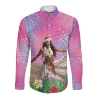 Woman Polynesian Tattoos Long Sleeve Button Shirt Tropical Flower - Sweets Vibrant Color LT03 Unisex Vibrant Gradient - Polynesian Pride