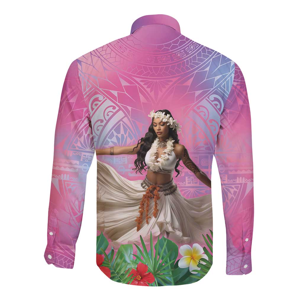 Woman Polynesian Tattoos Long Sleeve Button Shirt Tropical Flower - Sweets Vibrant Color LT03 - Polynesian Pride