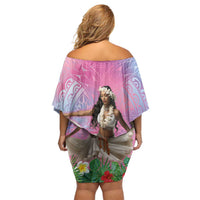 Woman Polynesian Tattoos Off Shoulder Short Dress Tropical Flower - Sweets Vibrant Color LT03 - Polynesian Pride