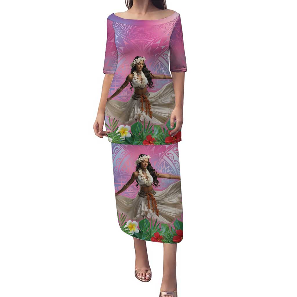 Woman Polynesian Tattoos Puletasi Tropical Flower - Sweets Vibrant Color