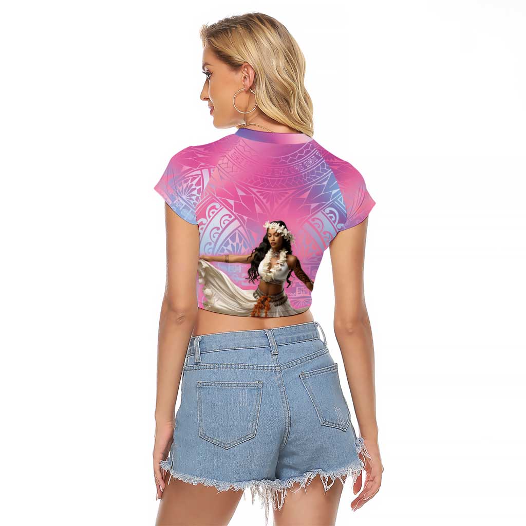 Woman Polynesian Tattoos Raglan Cropped T Shirt Tropical Flower - Sweets Vibrant Color