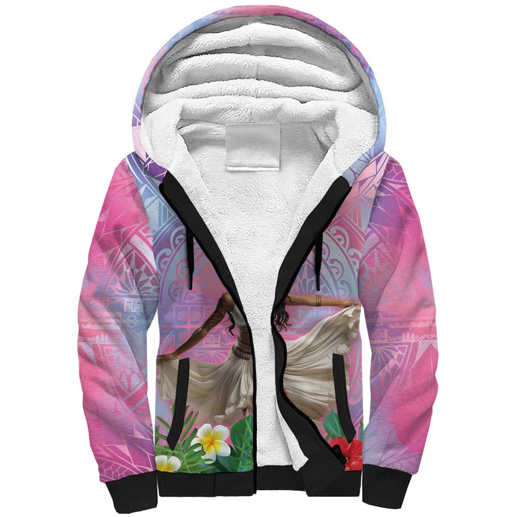 Woman Polynesian Tattoos Sherpa Hoodie Tropical Flower - Sweets Vibrant Color LT03 Unisex Vibrant Gradient - Polynesian Pride