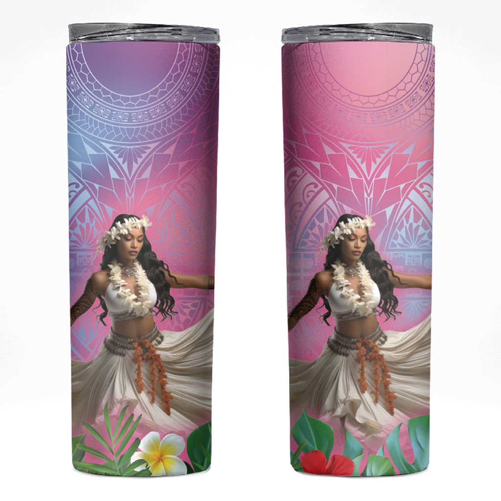 Woman Polynesian Tattoos Skinny Tumbler Tropical Flower - Sweets Vibrant Color LT03 Vibrant Gradient - Polynesian Pride