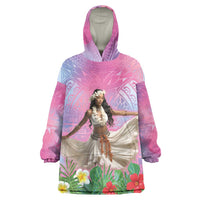Woman Polynesian Tattoos Wearable Blanket Hoodie Tropical Flower - Sweets Vibrant Color LT03 One Size Vibrant Gradient - Polynesian Pride