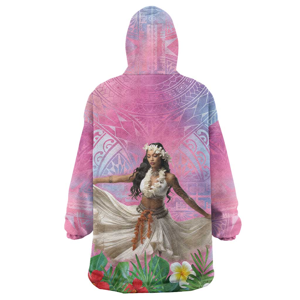 Woman Polynesian Tattoos Wearable Blanket Hoodie Tropical Flower - Sweets Vibrant Color LT03 - Polynesian Pride