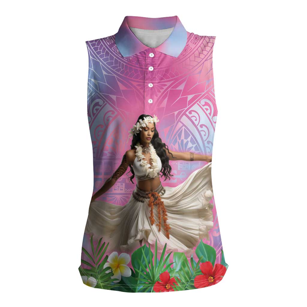 Woman Polynesian Tattoos Women Sleeveless Polo Shirt Tropical Flower - Sweets Vibrant Color LT03 Female Vibrant Gradient - Polynesian Pride