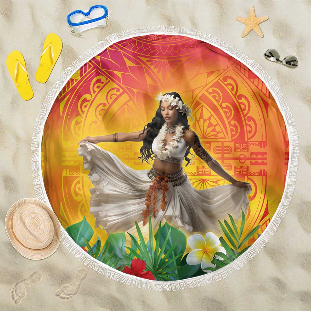 Woman Polynesian Tattoos Beach Blanket Tropical Flower - Vibrant Hot Color LT03 One Size 150cm Vibrant Gradient - Polynesian Pride