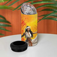 Woman Polynesian Tattoos 4 in 1 Can Cooler Tumbler Tropical Flower - Vibrant Hot Color LT03 - Polynesian Pride